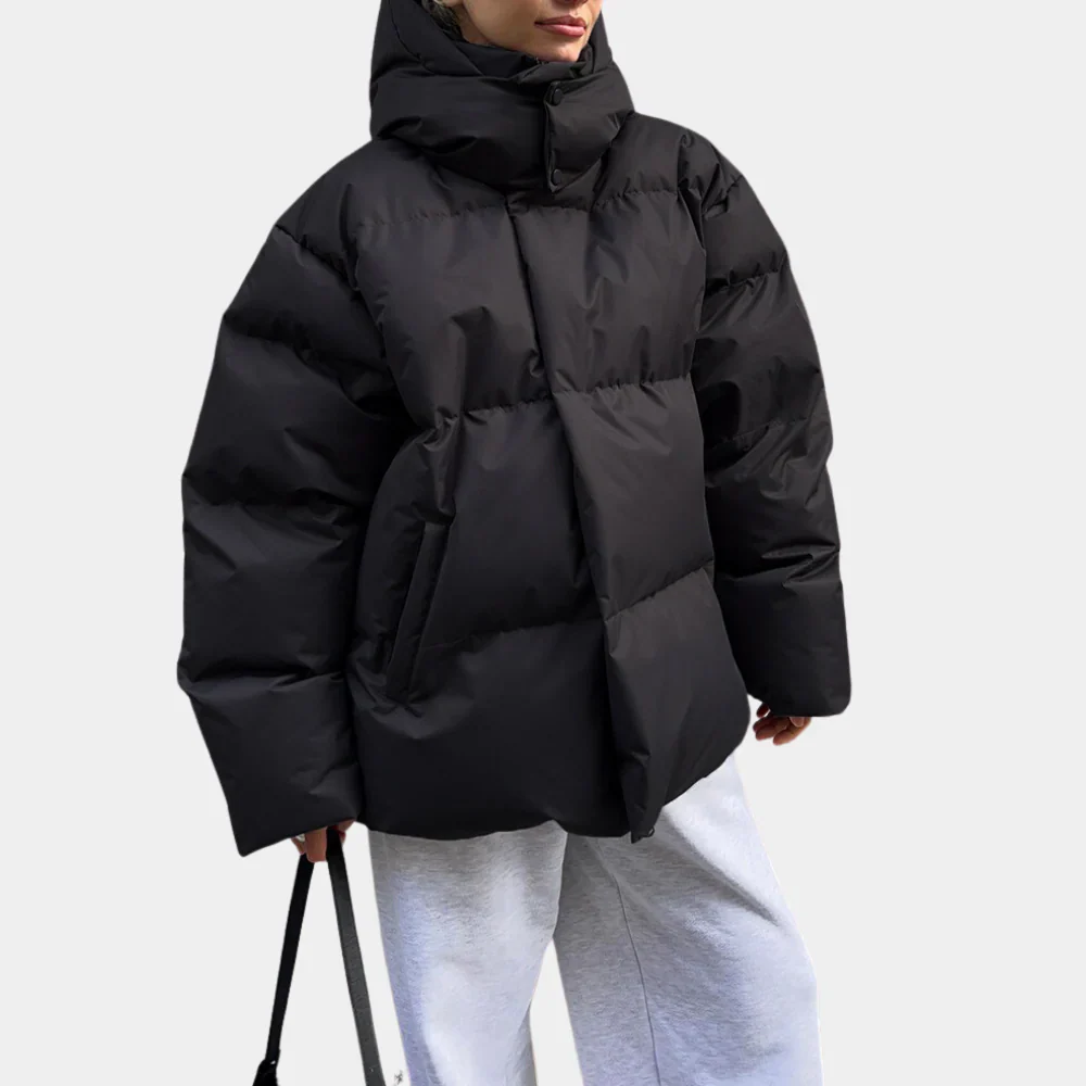 Women's Jacket – Oversized Fit – Padded Design – Hood – Hip Length - Image 4