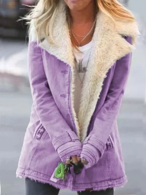 Women's Coat – Fitted Model – Soft Fabric – Faux Shearling – Button Closure - Image 6