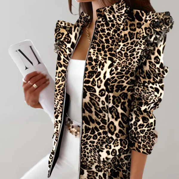 Women's Jacket – Tailored Fit – Checked Pattern – Ruffled Shoulder – Stand-up Collar - Image 6