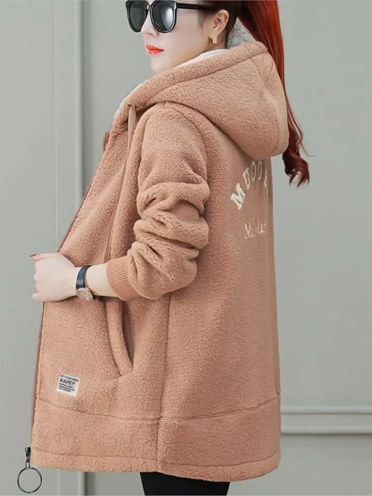 Women's Jacket – Mid-length with Hood – Loose Fit – Soft Fleece – Zipper - Image 3