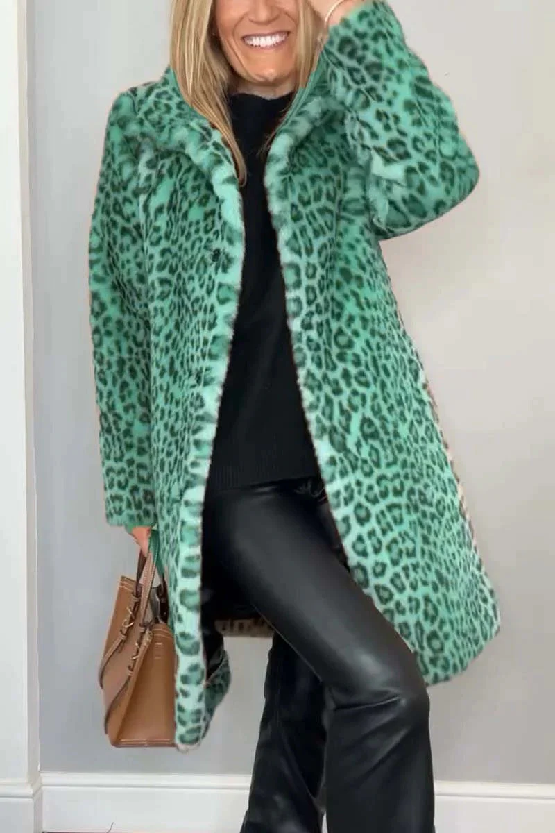 Ladies Coat – Faux Fur – Oversized Fit – Notched Collar – Leopard Print - Image 10