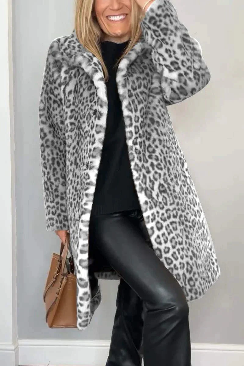 Ladies Coat – Faux Fur – Oversized Fit – Notched Collar – Leopard Print - Image 11