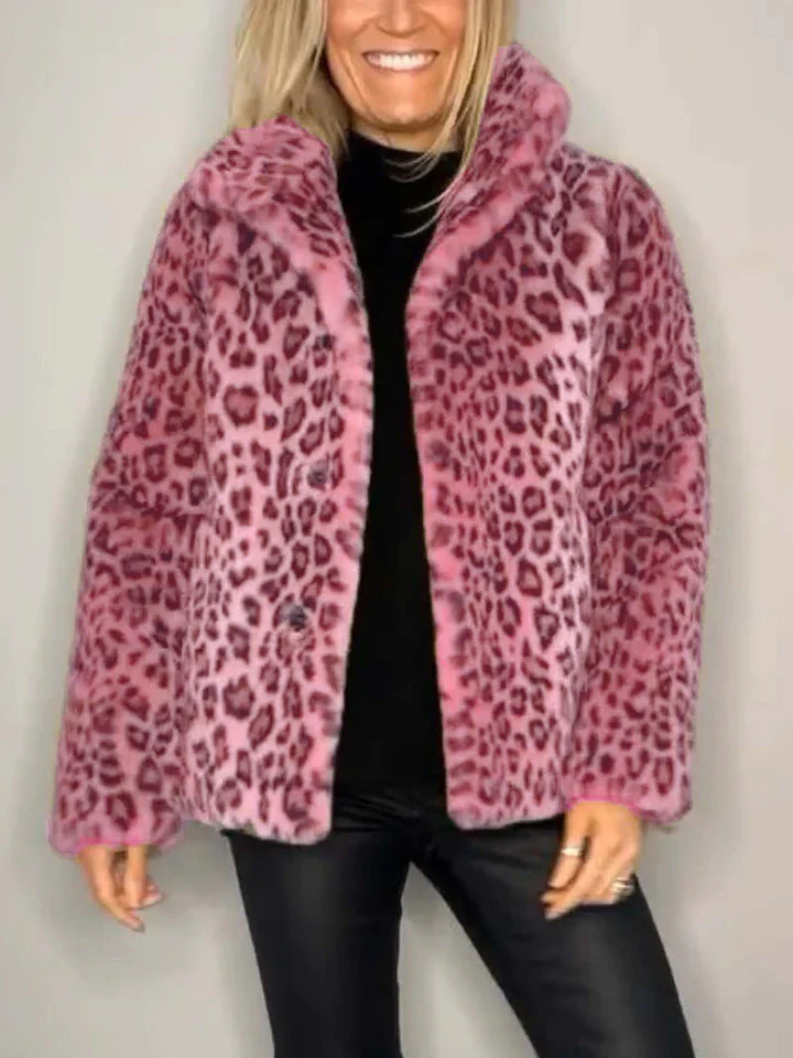 Ladies Coat – Faux Fur – Oversized Fit – Notched Collar – Leopard Print - Image 5