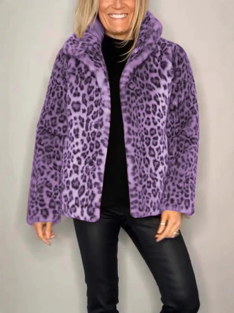 Ladies Coat – Faux Fur – Oversized Fit – Notched Collar – Leopard Print - Image 6
