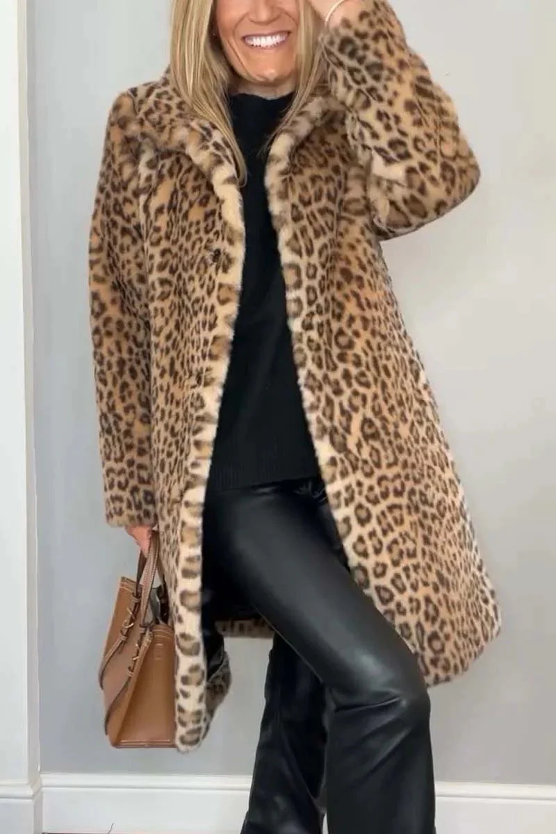 Ladies Coat – Faux Fur – Oversized Fit – Notched Collar – Leopard Print - Image 7