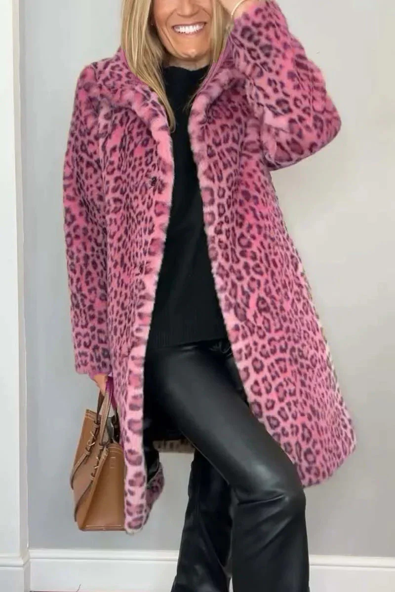 Ladies Coat – Faux Fur – Oversized Fit – Notched Collar – Leopard Print - Image 8