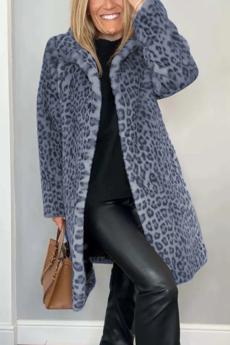 Ladies Coat – Faux Fur – Oversized Fit – Notched Collar – Leopard Print - Image 9