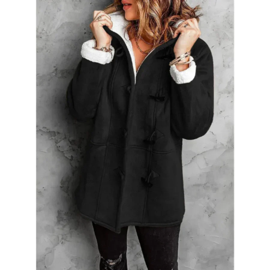 Women's Coat with Hood – Suede Look – Fleece Lining – Relaxed Fit – Mid-Length - Image 4