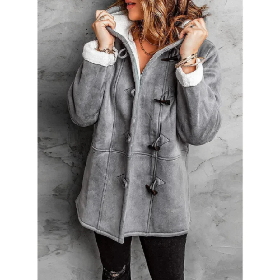 Women's Coat with Hood – Suede Look – Fleece Lining – Relaxed Fit – Mid-Length - Image 5