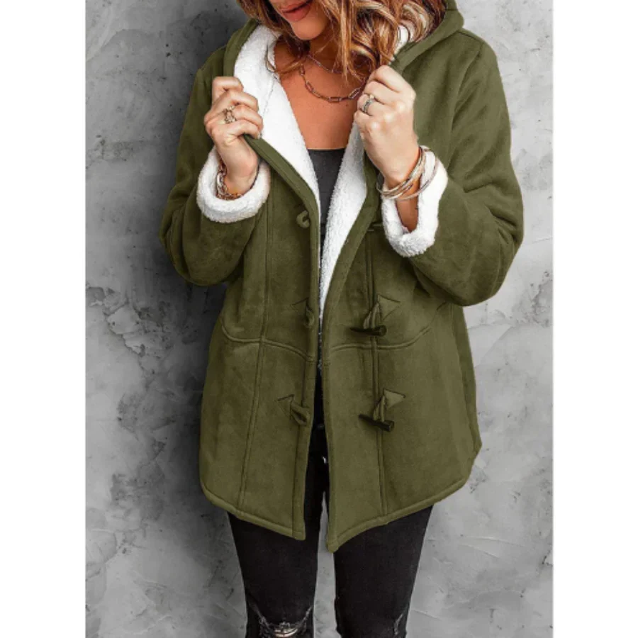 Women's Coat with Hood – Suede Look – Fleece Lining – Relaxed Fit – Mid-Length - Image 6