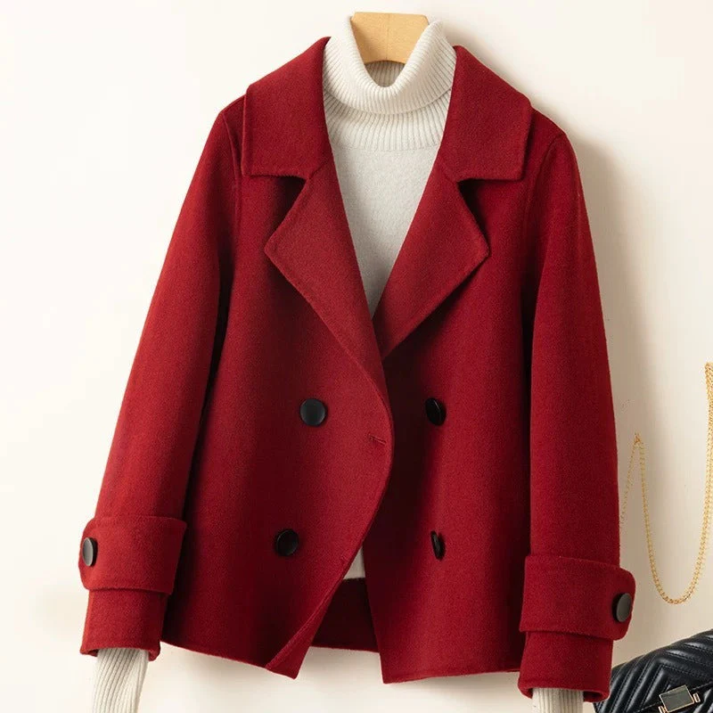 Women's Coat – Tailored Fit – Wool Look – Double-Breasted – Notch Lapel – Short Length - Image 2