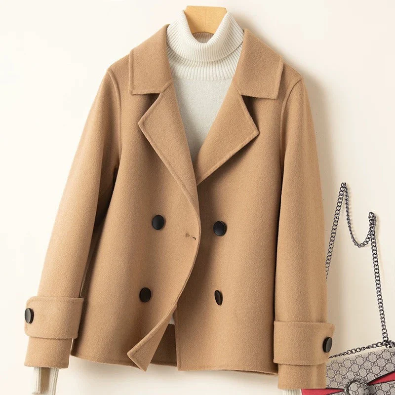 Women's Coat – Tailored Fit – Wool Look – Double-Breasted – Notch Lapel – Short Length - Image 3