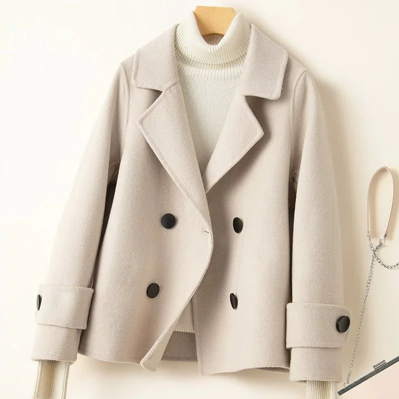 Women's Coat – Tailored Fit – Wool Look – Double-Breasted – Notch Lapel – Short Length - Image 4