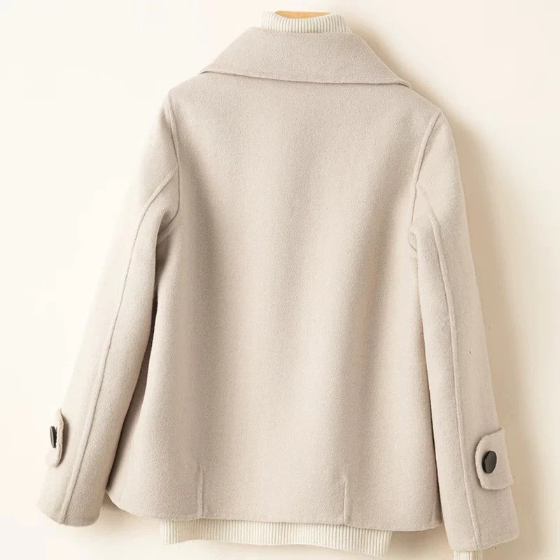 Women's Coat – Tailored Fit – Wool Look – Double-Breasted – Notch Lapel – Short Length - Image 5