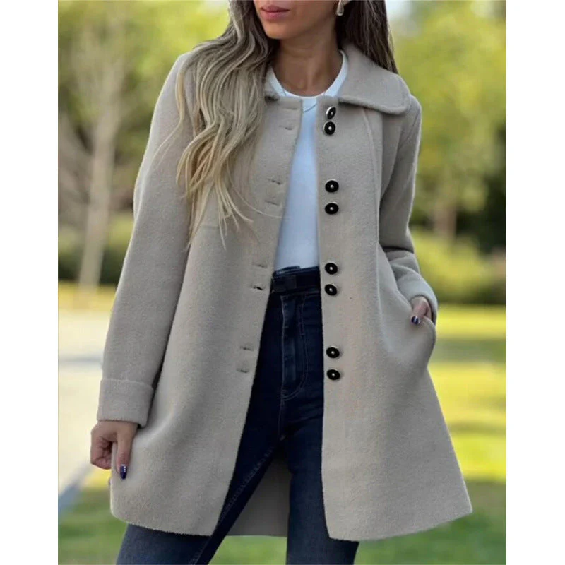 Ladies Coat – Wool – Fitted Model – Single-Breasted – Mid-Length – Wide Collar - Image 2
