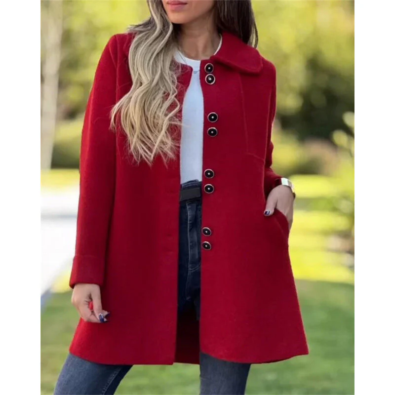 Ladies Coat – Wool – Fitted Model – Single-Breasted – Mid-Length – Wide Collar - Image 3