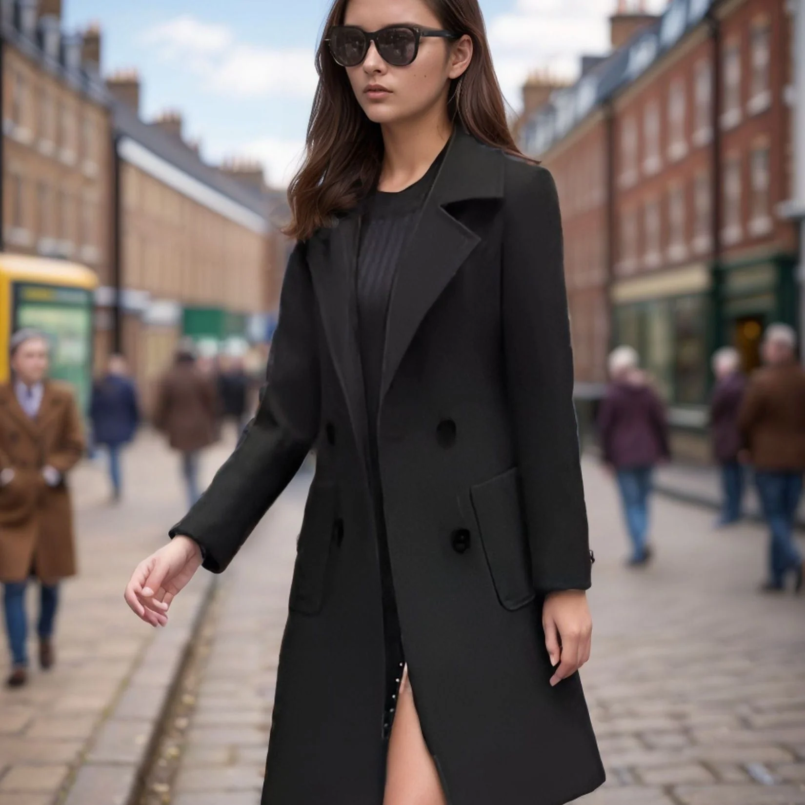 Ladies Coat – Wool – Slim Fit – Knee Length – Double-Breasted – Fitted Model - Image 4