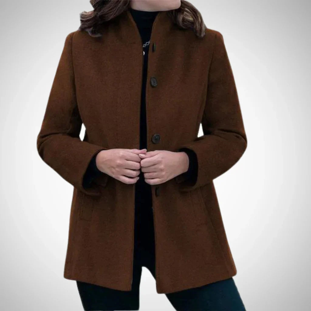 Women's Coat – Wool Blend – Tailored Fit – Stand-up Collar – Hip Length - Image 2