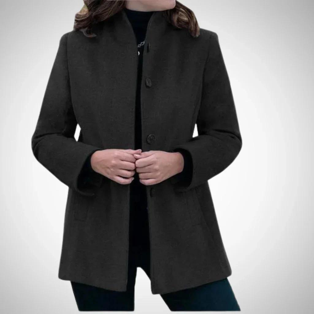Women's Coat – Wool Blend – Tailored Fit – Stand-up Collar – Hip Length - Image 3