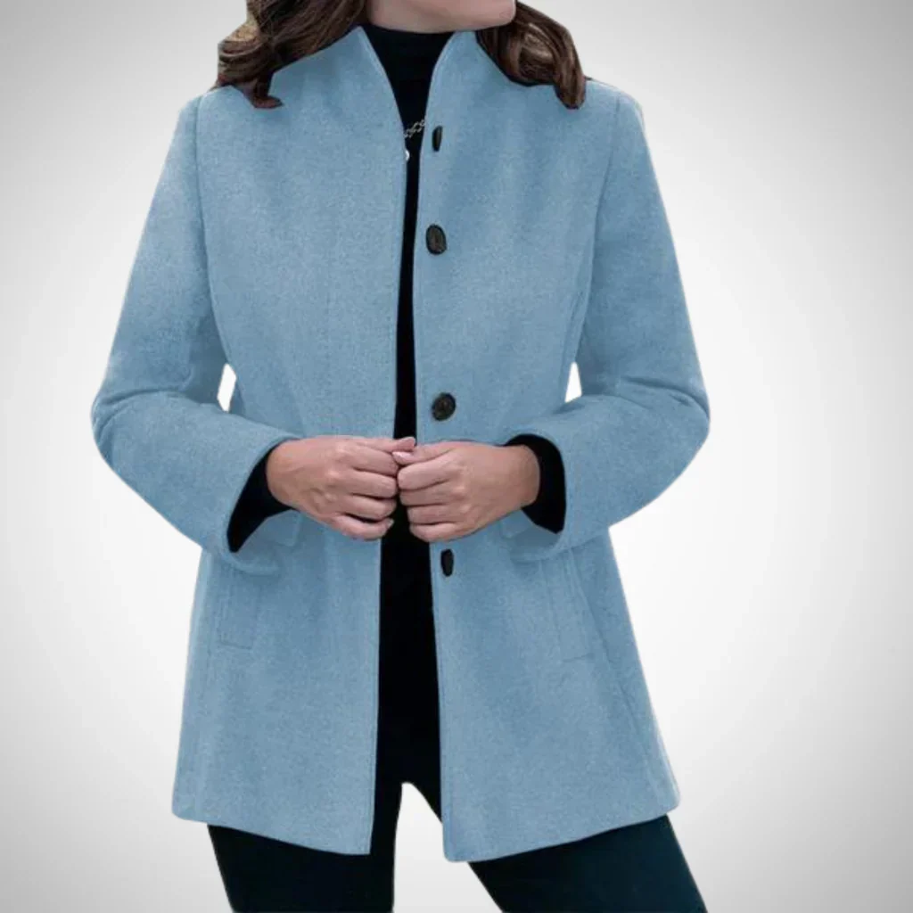 Women's Coat – Wool Blend – Tailored Fit – Stand-up Collar – Hip Length - Image 4
