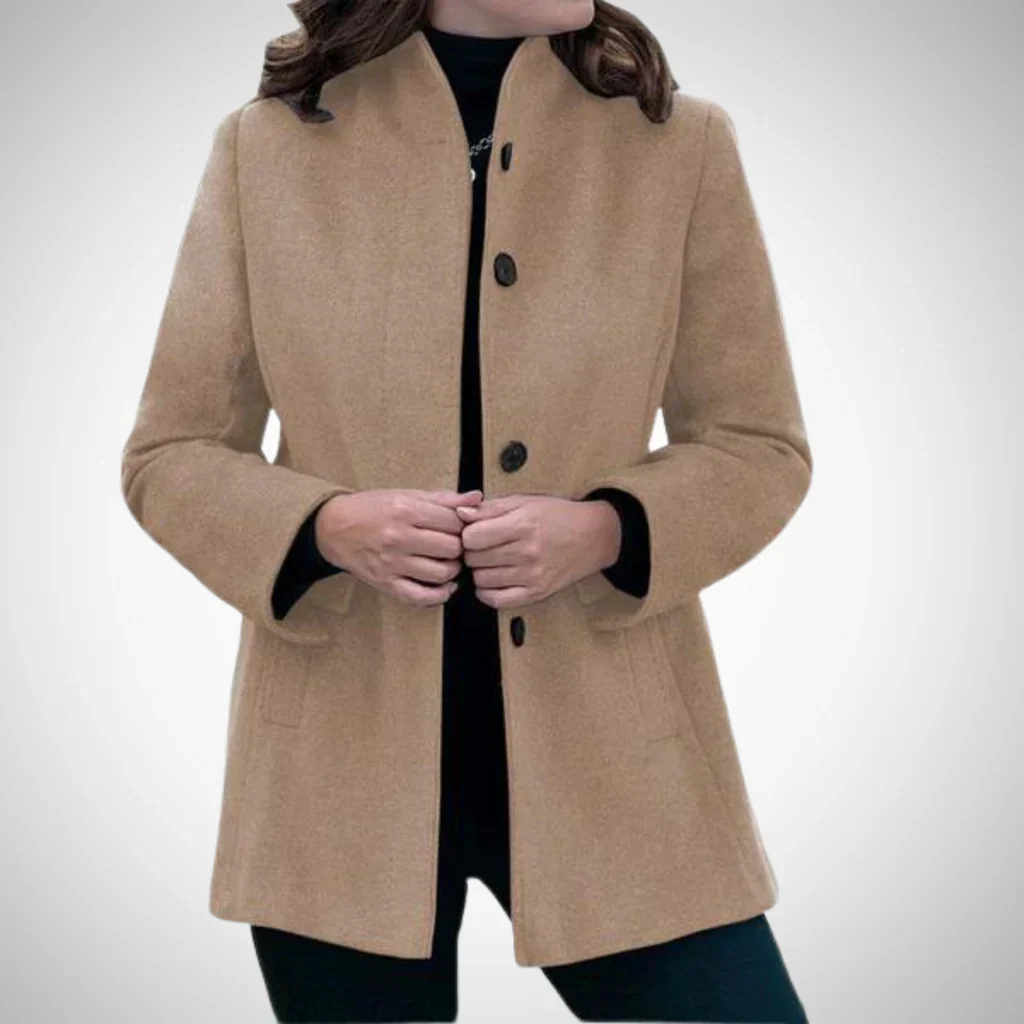 Women's Coat – Wool Blend – Tailored Fit – Stand-up Collar – Hip Length - Image 6