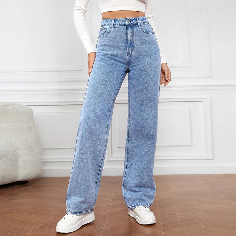 Women's Jeans – High Waist – Straight Leg – Denim – Full Length Casual Fit