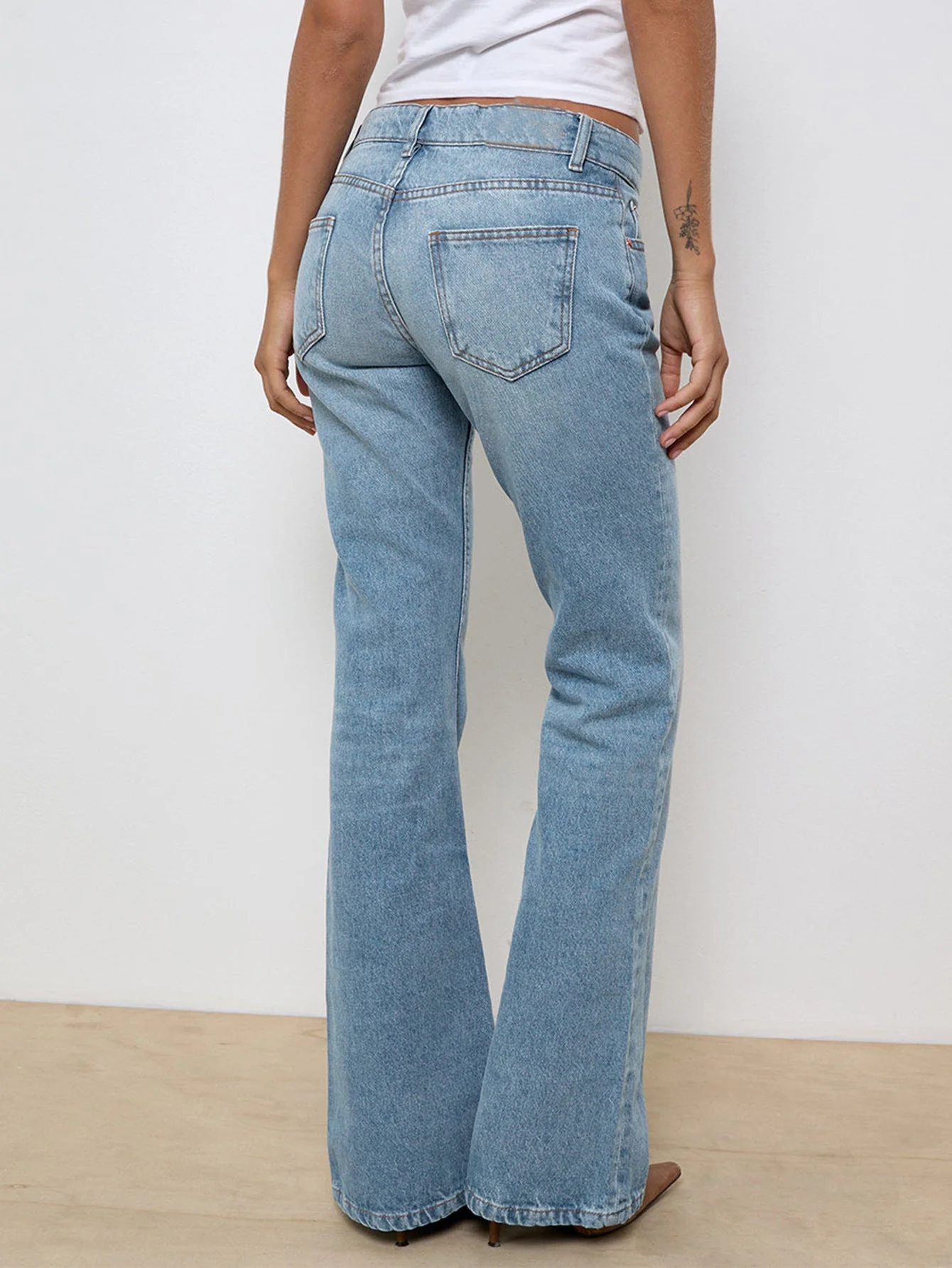 Women's Jeans – High Waist – Flared Leg – Full Length – Denim Texture - Image 2
