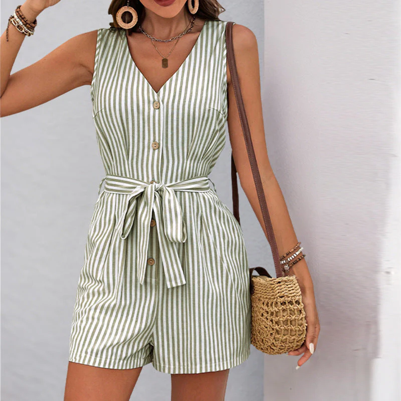 Ladies Jumpshort – Sleeveless – V-neck – Striped – Waist Belt – Airy Fit - Image 8