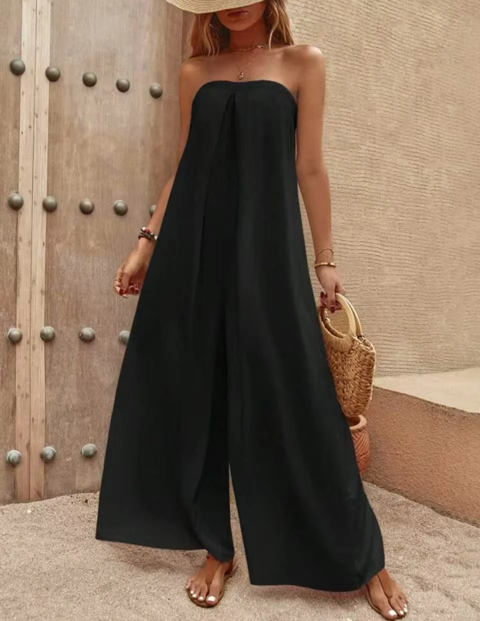Women's Jumpsuit – Bandeau Top – Wide Legs – Relaxed Fit – Light Fabric - Image 8