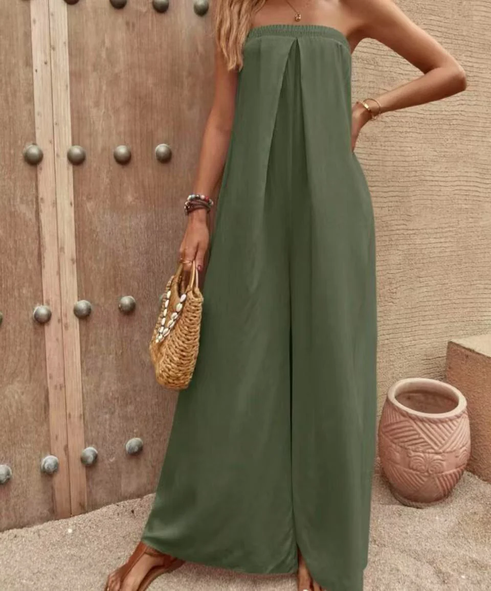 Women's Jumpsuit – Bandeau Top – Wide Legs – Relaxed Fit – Light Fabric - Image 9