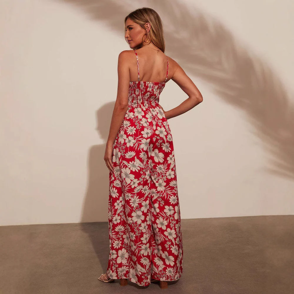 Women's jumpsuit – Floral print – Wide legs – Smock top – Spaghetti straps – Cotton - Image 5
