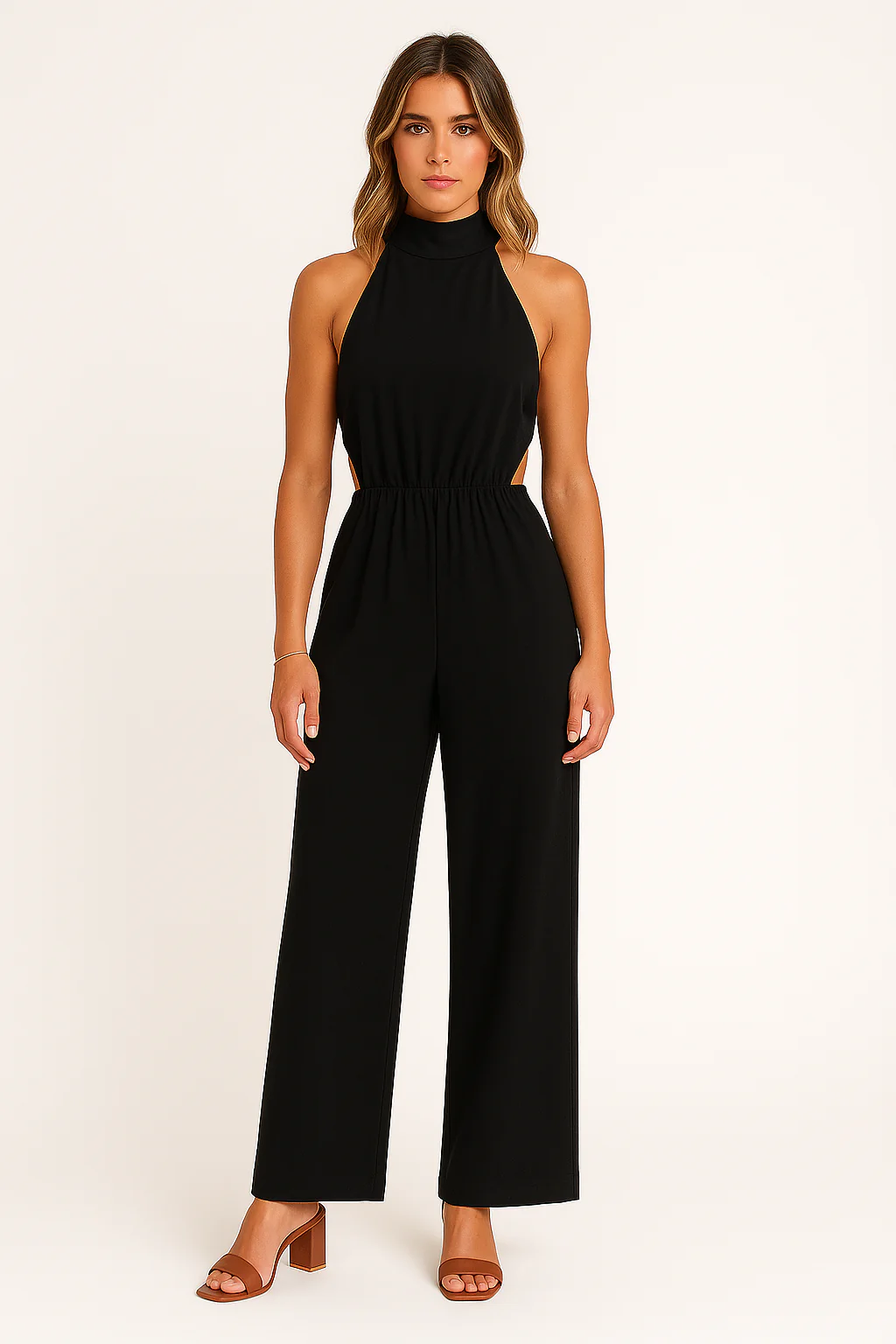 Women's Jumpsuit – Halterneck – Wide Legs – Relaxed Fit – Cut-Out Detail - Image 2