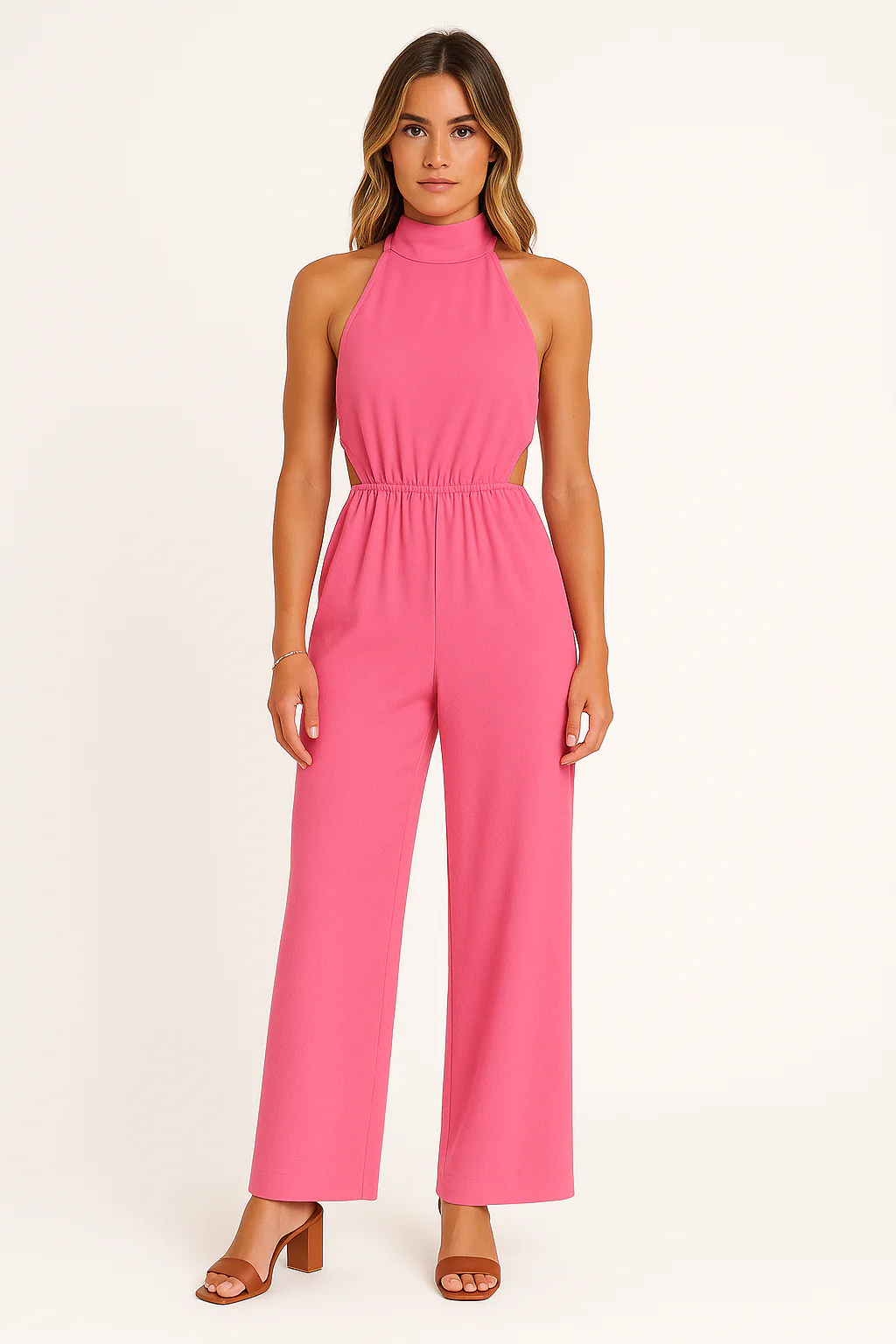 Women's Jumpsuit – Halterneck – Wide Legs – Relaxed Fit – Cut-Out Detail - Image 3