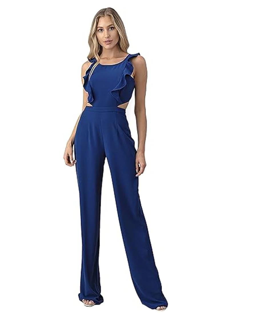 Ladies Jumpsuit – High Waist – Wide Legs – Ruffles – Cut-Out Waist – Luxury Fabric - Image 4