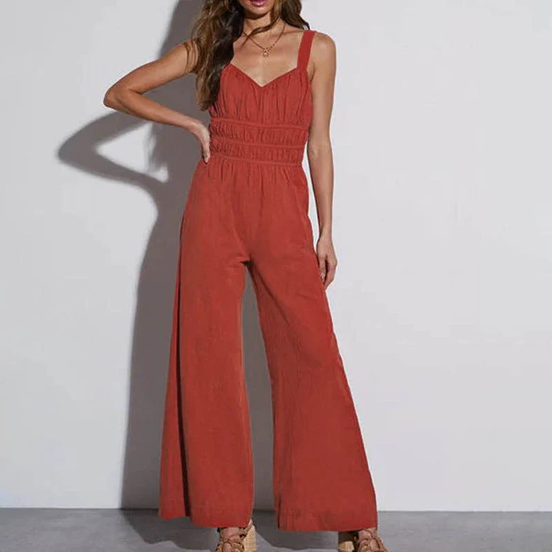 Ladies Jumpsuit – Linen Cotton – Wide Legs – Sleeveless – Elastic Waist - Image 2