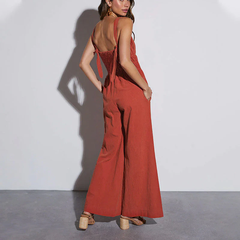 Ladies Jumpsuit – Linen Cotton – Wide Legs – Sleeveless – Elastic Waist - Image 3