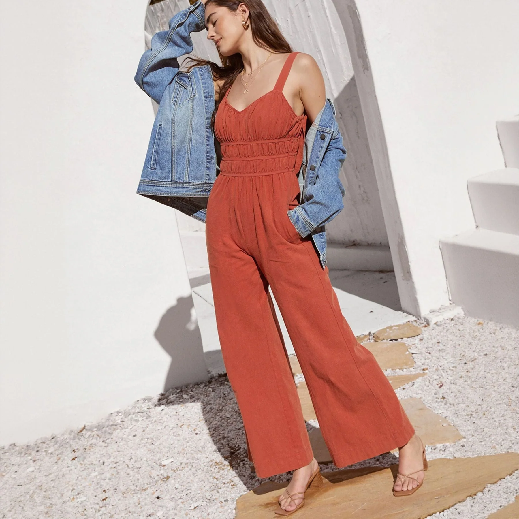 Ladies Jumpsuit – Linen Cotton – Wide Legs – Sleeveless – Elastic Waist - Image 4