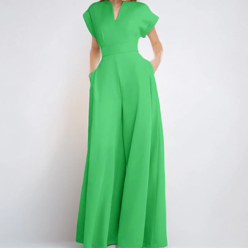 Ladies jumpsuit – Loose fit – V-neck – Short sleeve – Wide legs – Elegant casual - Image 3