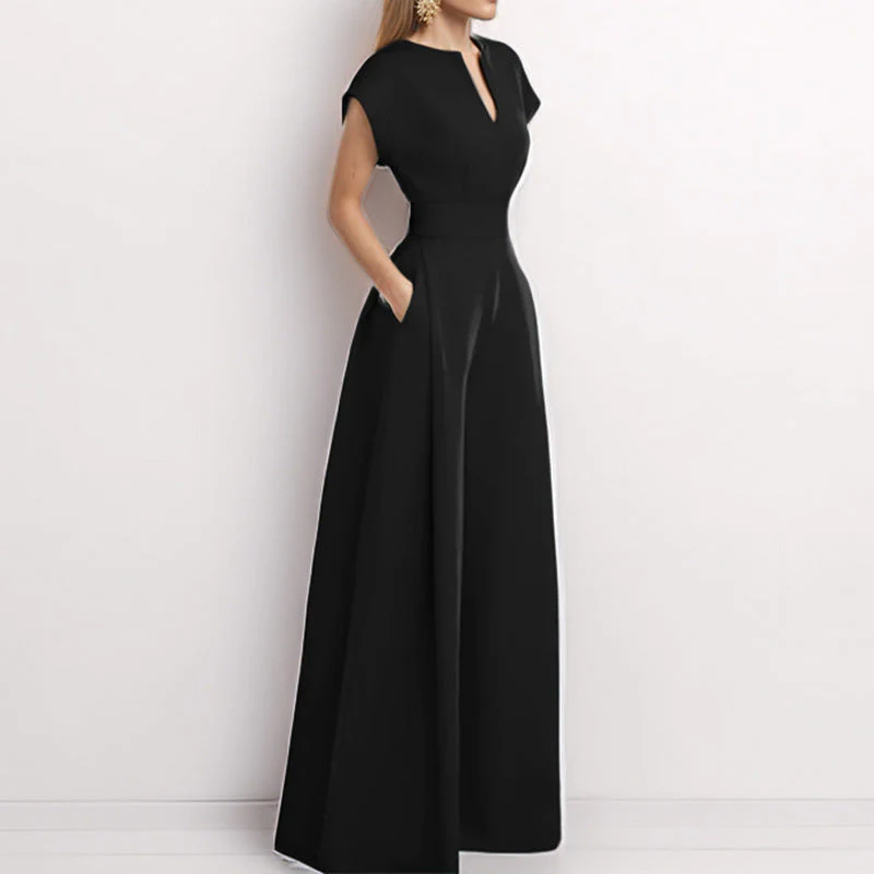 Ladies jumpsuit – Loose fit – V-neck – Short sleeve – Wide legs – Elegant casual - Image 4