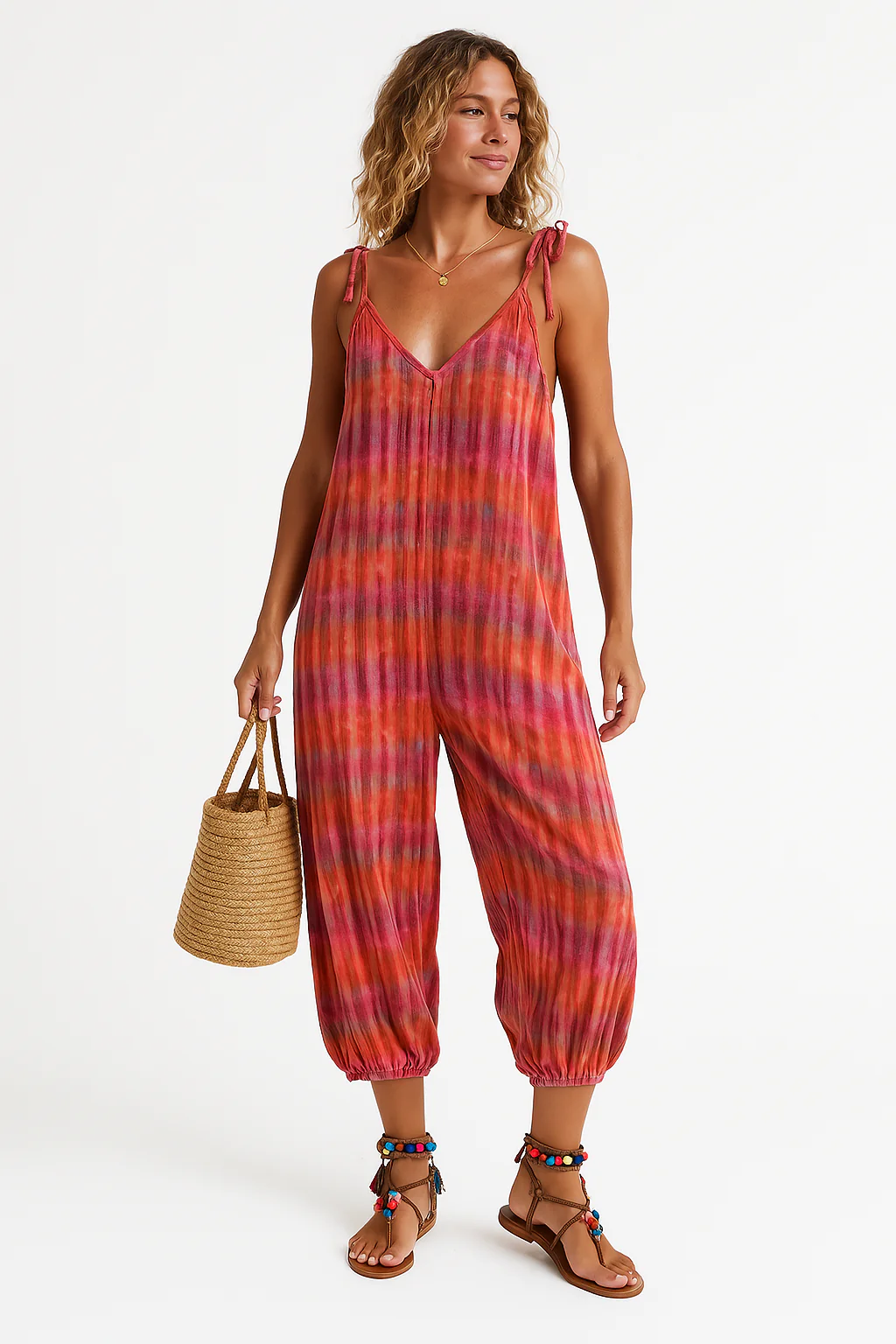 Women's Jumpsuit – Loose Fit – Adjustable Straps – V-Neck – Breathable – Print - Image 2