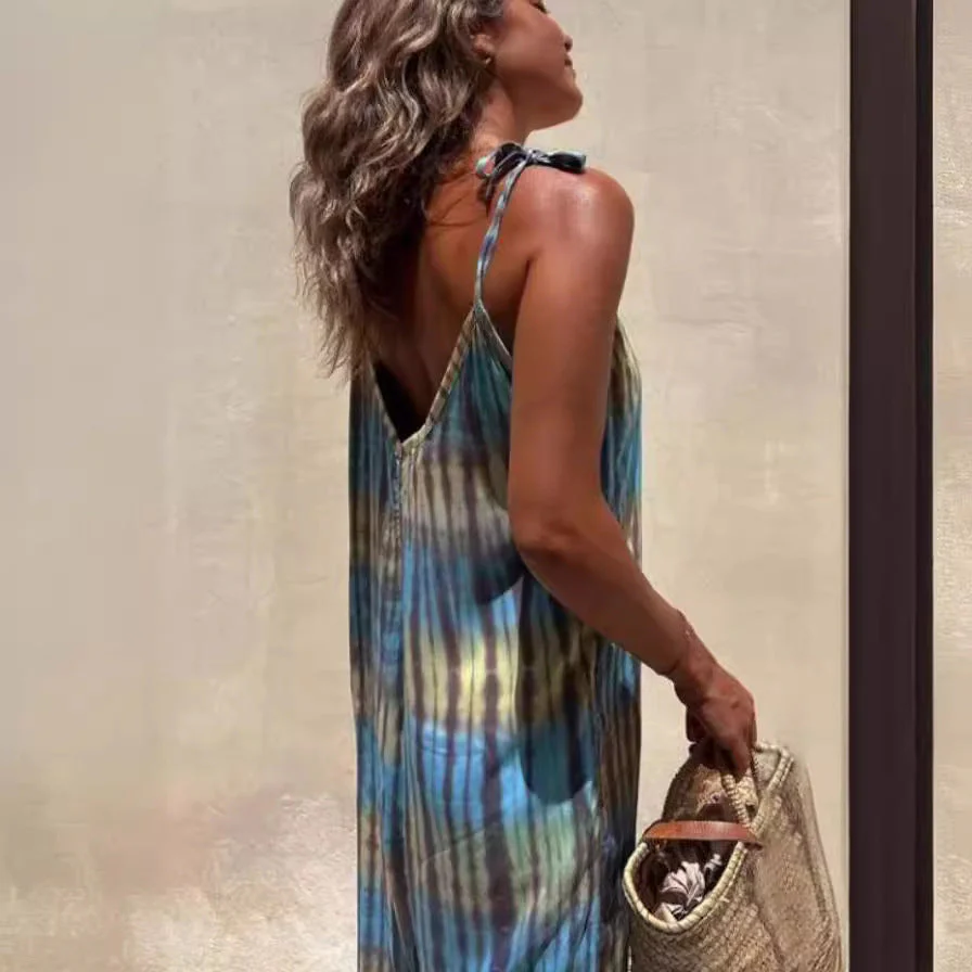 Women's Jumpsuit – Loose Fit – Adjustable Straps – V-Neck – Breathable – Print - Image 4