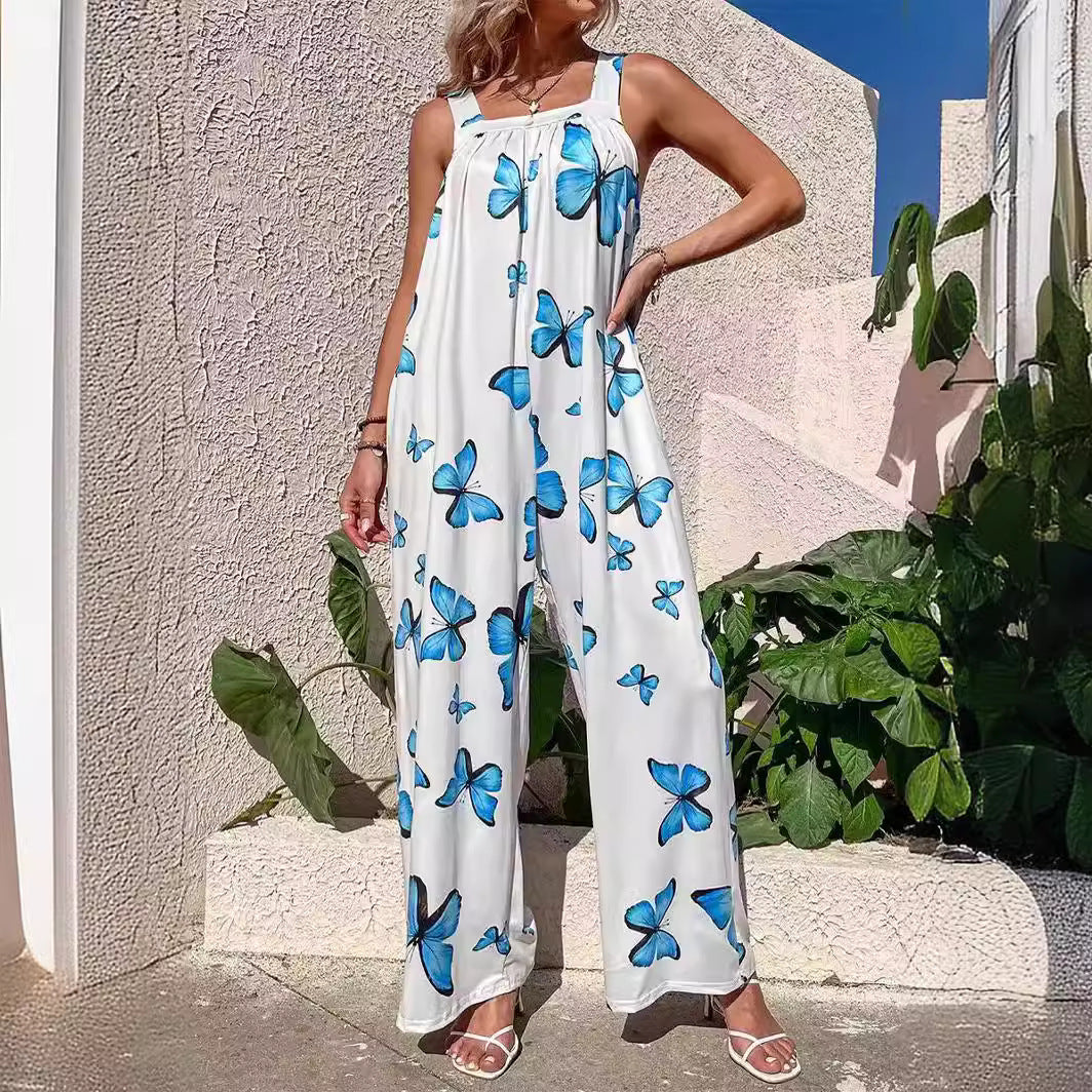 Women's Jumpsuit – Loose Fit – Wide Legs – Airy Fabric – Abstract Print - Image 3