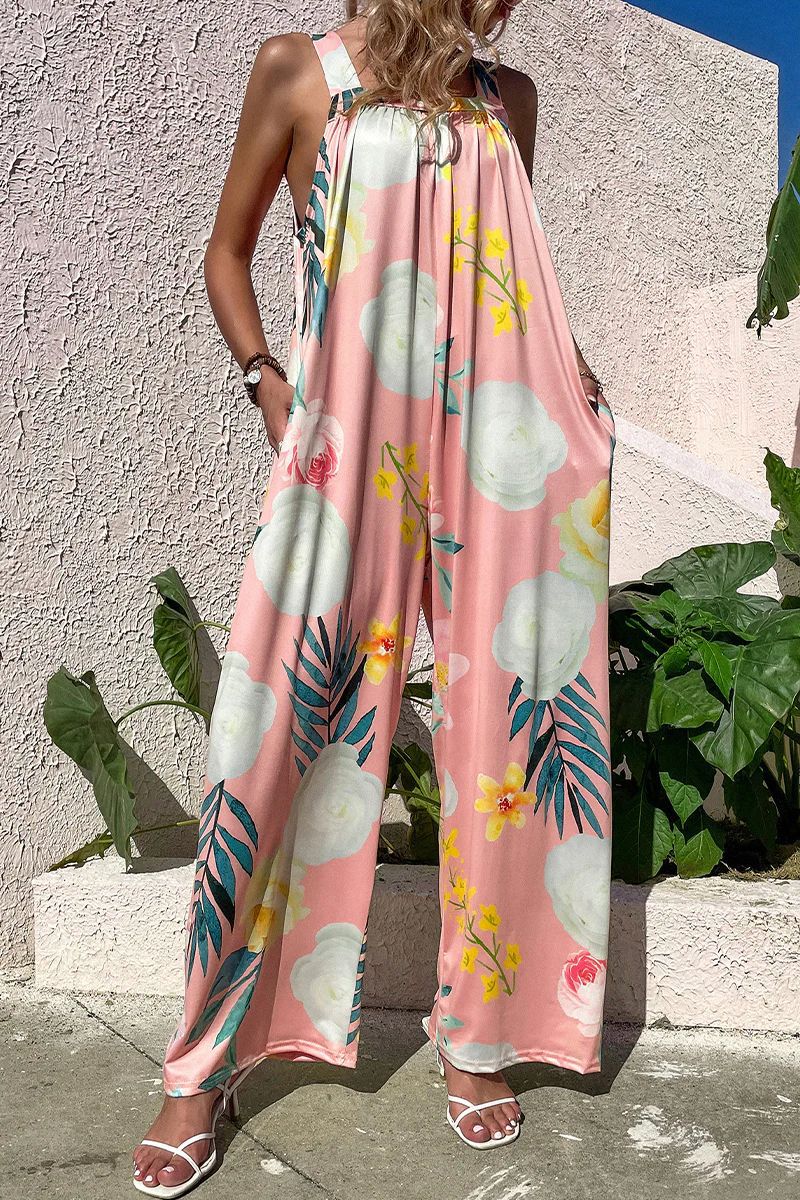 Women's Jumpsuit – Loose Fit – Wide Legs – Airy Fabric – Abstract Print - Image 4