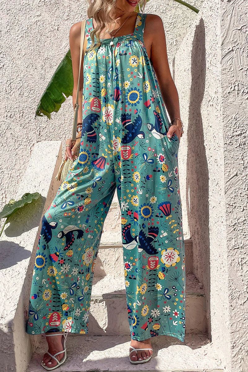 Women's Jumpsuit – Loose Fit – Wide Legs – Airy Fabric – Abstract Print - Image 5