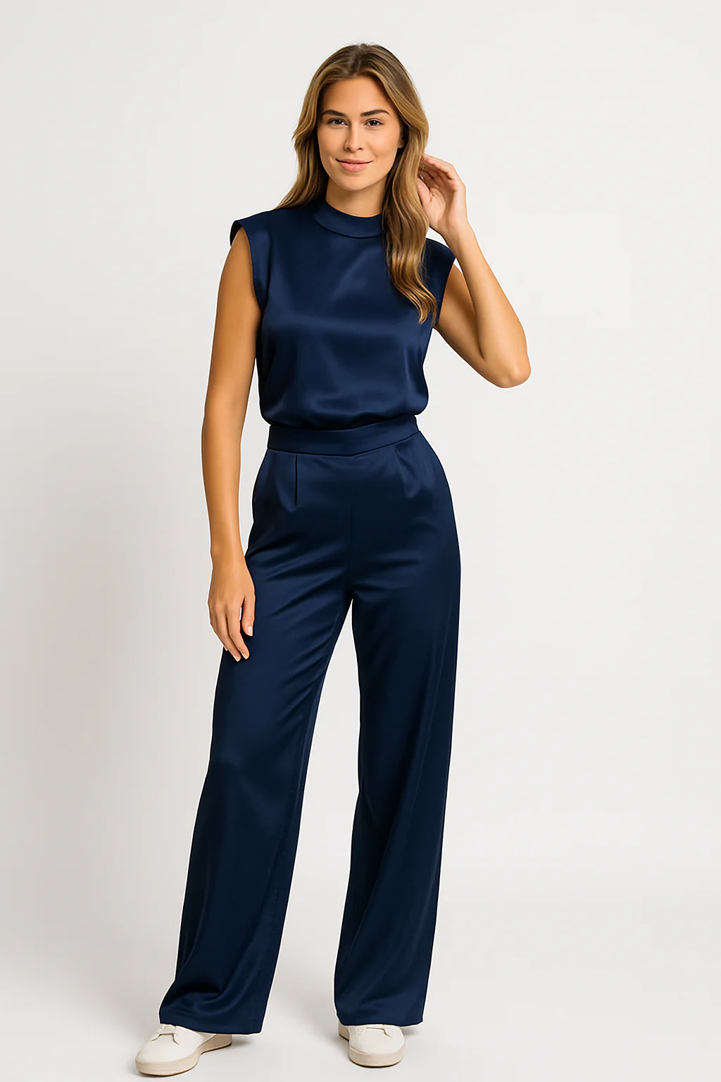 Ladies Jumpsuit – Luxury Satin Look – Sleeveless – Wide Legs – Open Back – Relaxed Fit - Image 3