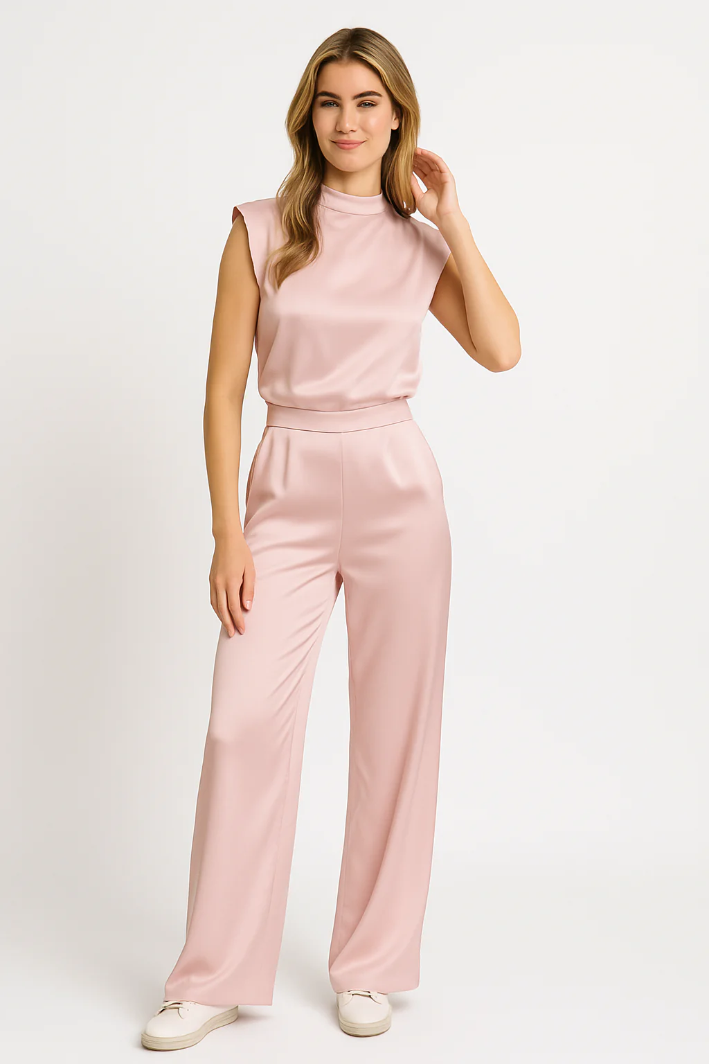 Ladies Jumpsuit – Luxury Satin Look – Sleeveless – Wide Legs – Open Back – Relaxed Fit - Image 5