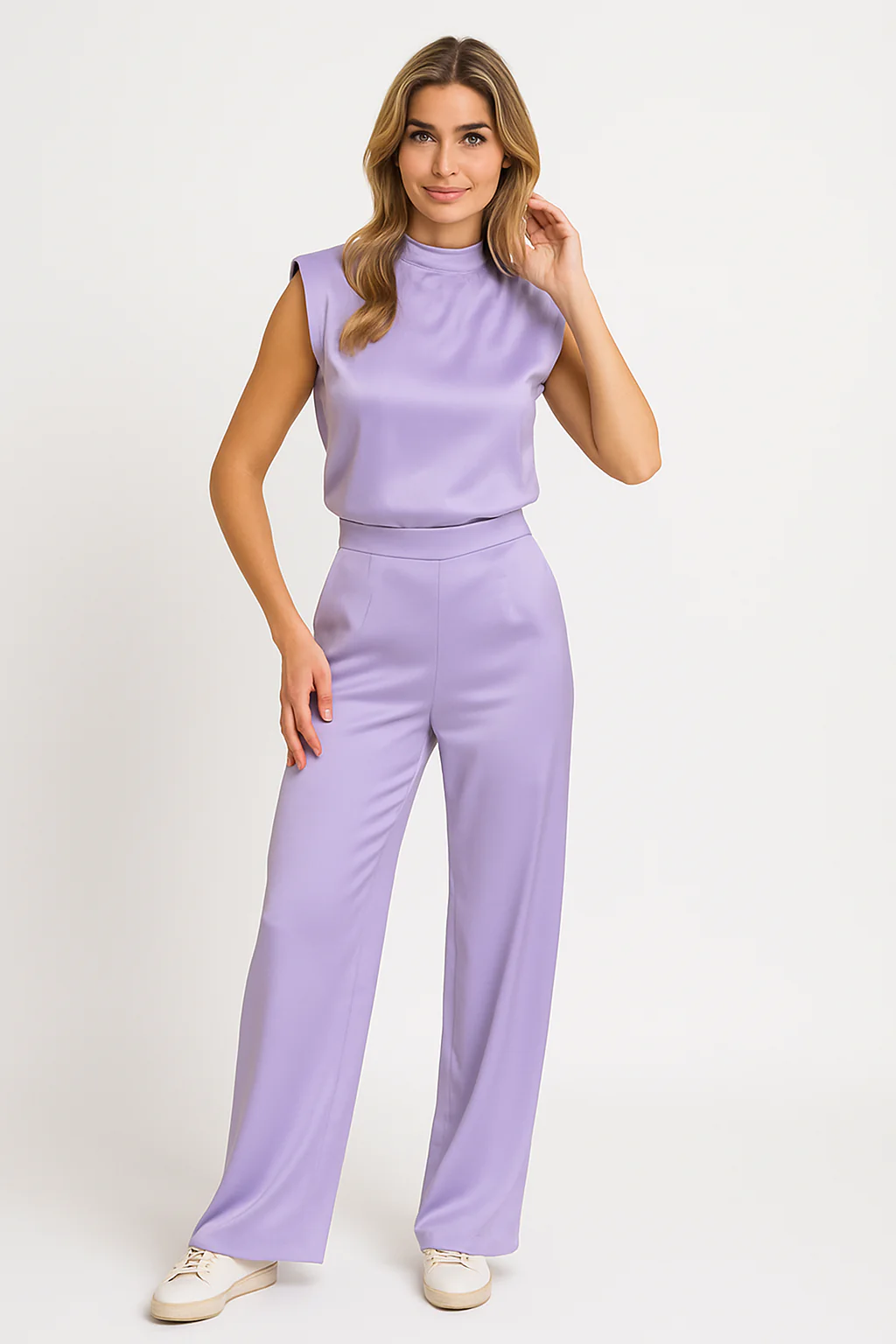 Ladies Jumpsuit – Luxury Satin Look – Sleeveless – Wide Legs – Open Back – Relaxed Fit - Image 6