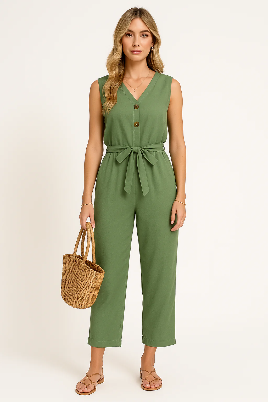 Ladies Jumpsuit – Sleeveless – V-Neck – Relaxed Fit – Tie Belt – Ankle Length - Image 4
