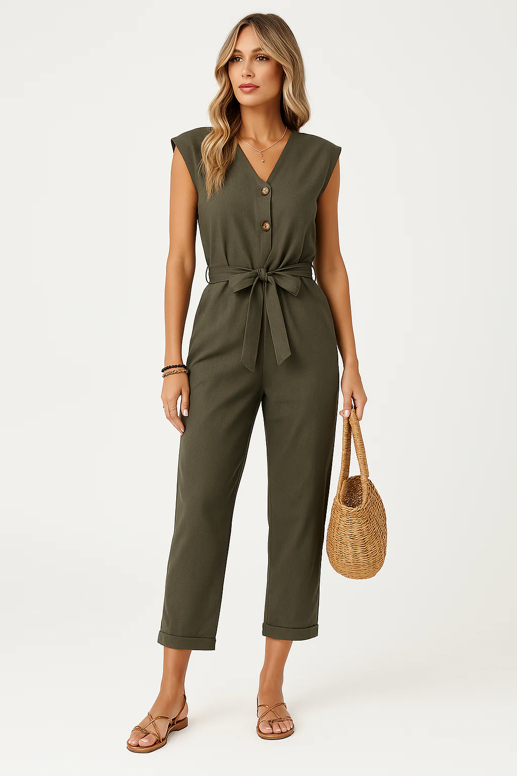 Ladies Jumpsuit – Sleeveless – V-Neck – Relaxed Fit – Tie Belt – Ankle Length - Image 5