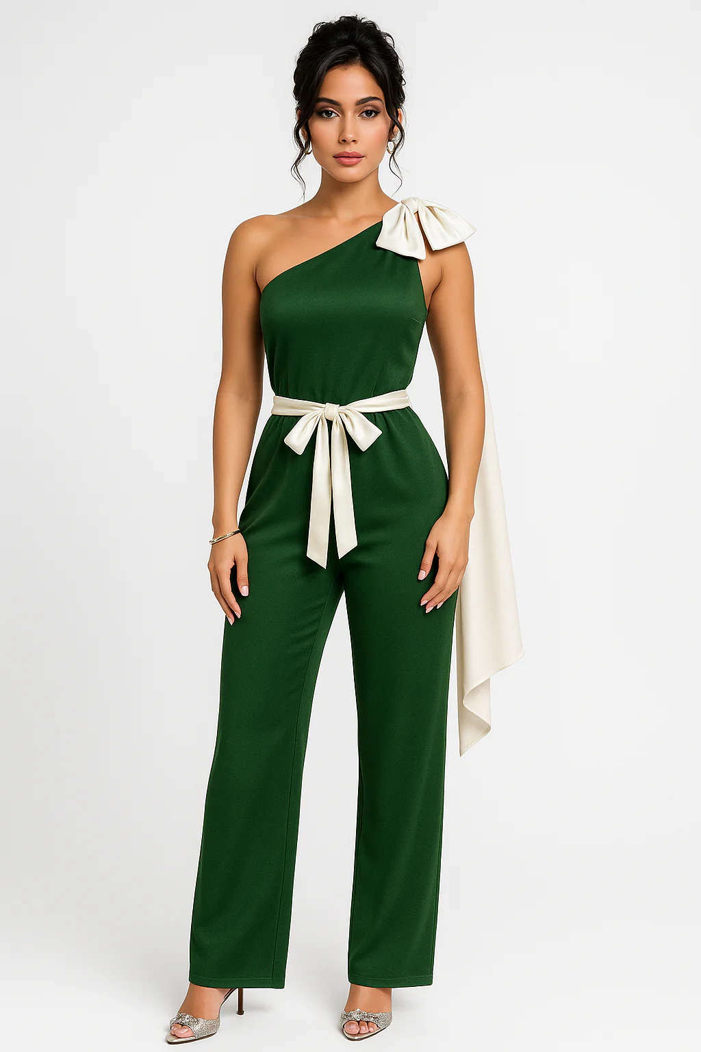Women's Jumpsuit – One-Shoulder Design – Luxury Fabric – Bow Belt – Elegant Fit - Image 3